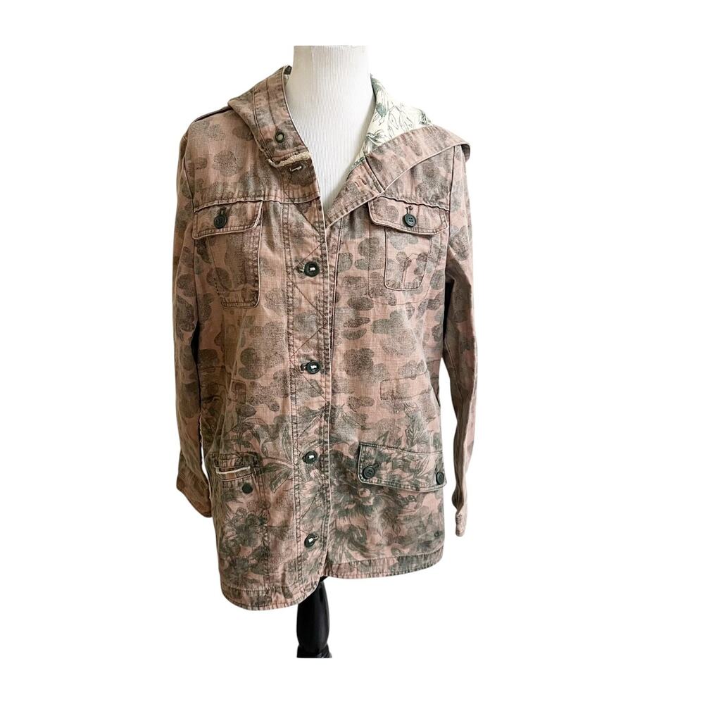 Anthropologie Hei Hei Jacket Womens Camo Multi Button Front Hooded Utility Large